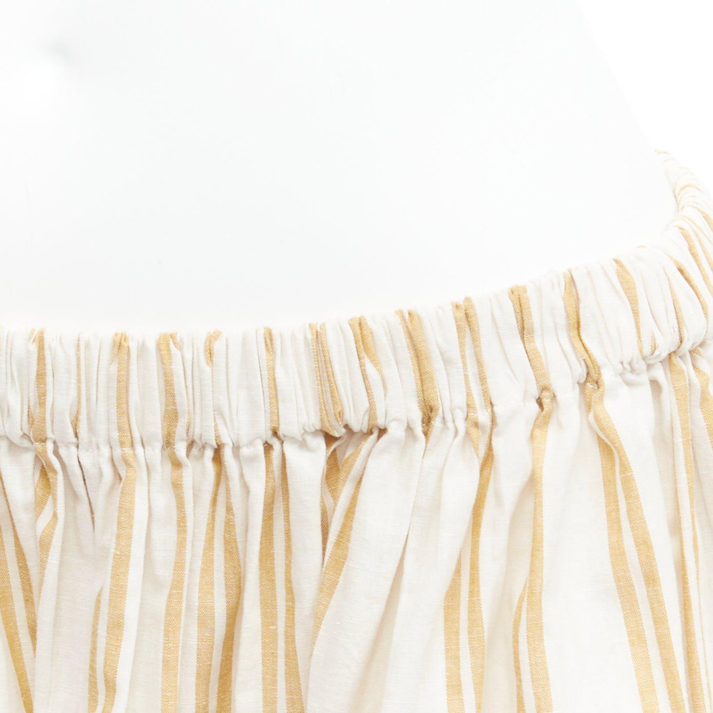 Beige OSCAR DE LA RENTA 2019 cotton  linen ruched cutout striped balloon skirt US0 XS For Sale