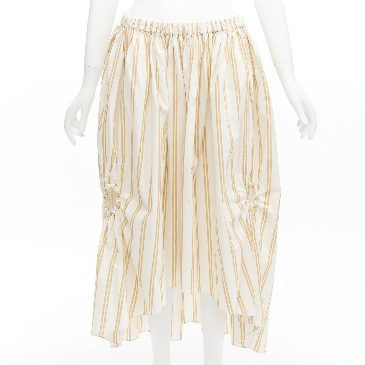 Women's OSCAR DE LA RENTA 2019 cotton  linen ruched cutout striped balloon skirt US0 XS For Sale