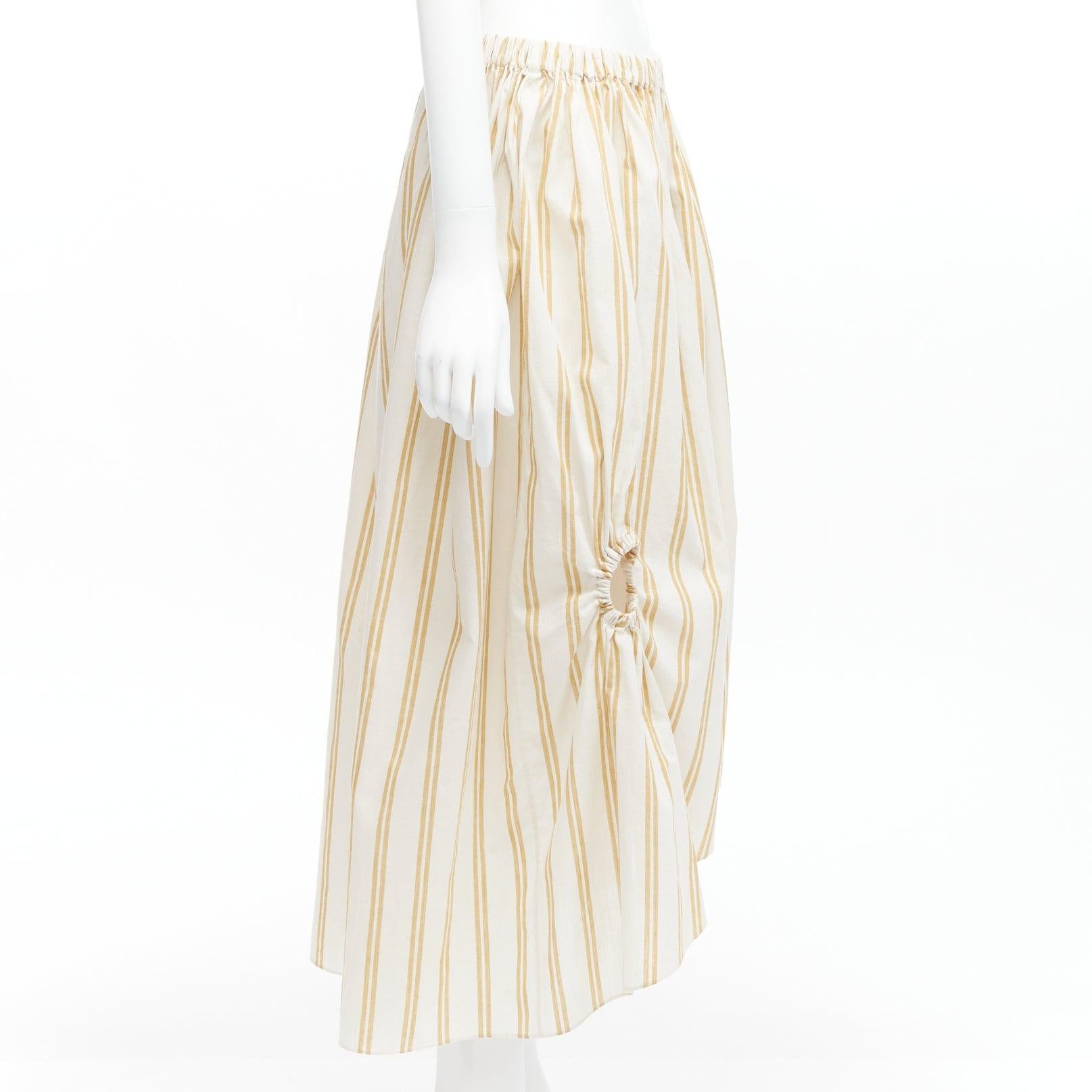 OSCAR DE LA RENTA 2019 cotton  linen ruched cutout striped balloon skirt US0 XS For Sale 1