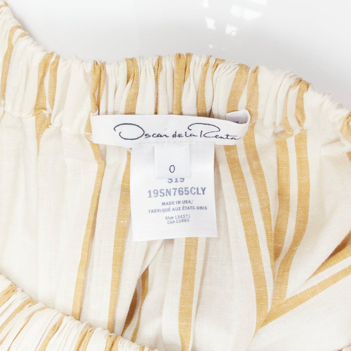 OSCAR DE LA RENTA 2019 cotton  linen ruched cutout striped balloon skirt US0 XS For Sale 4