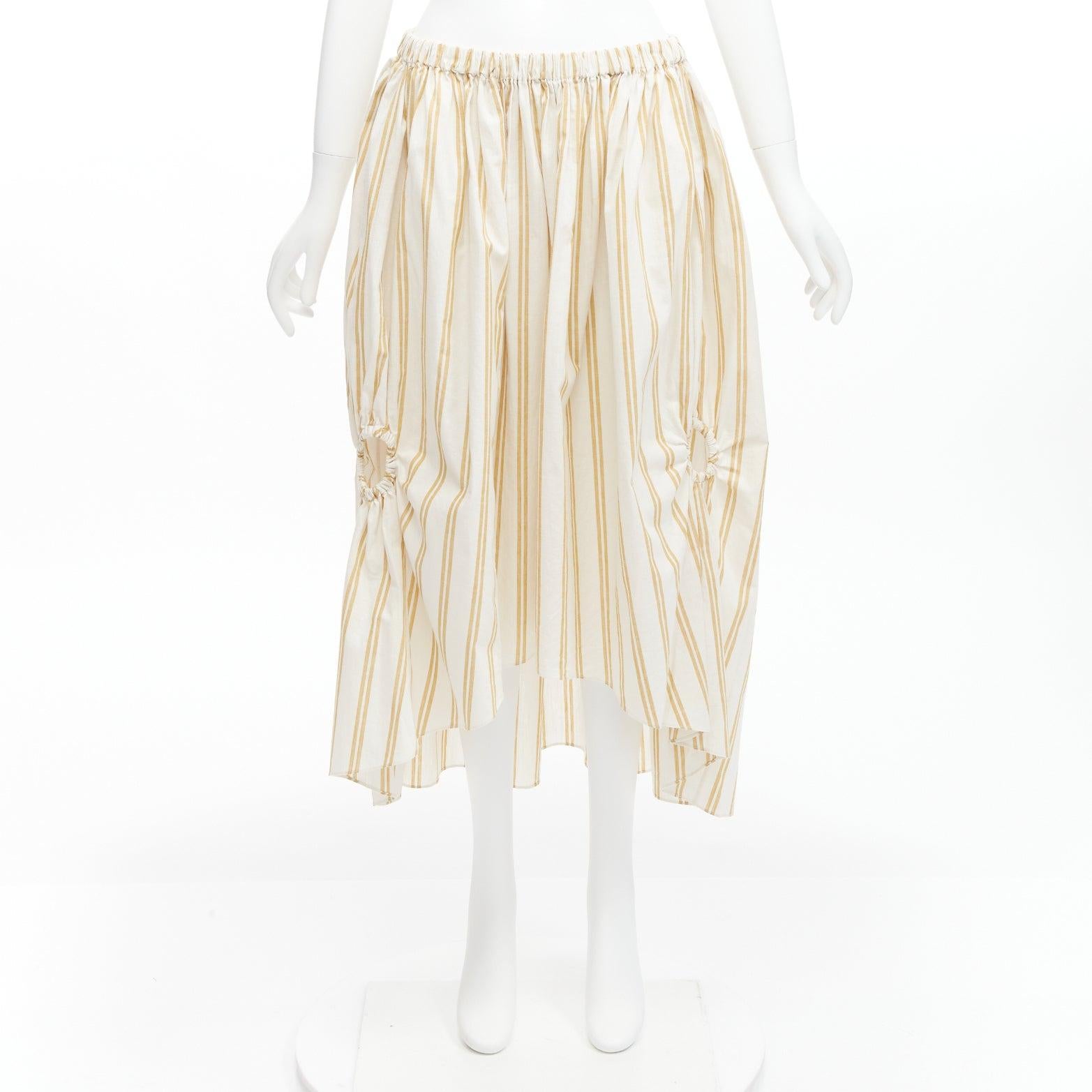 OSCAR DE LA RENTA 2019 cotton  linen ruched cutout striped balloon skirt US0 XS For Sale 5
