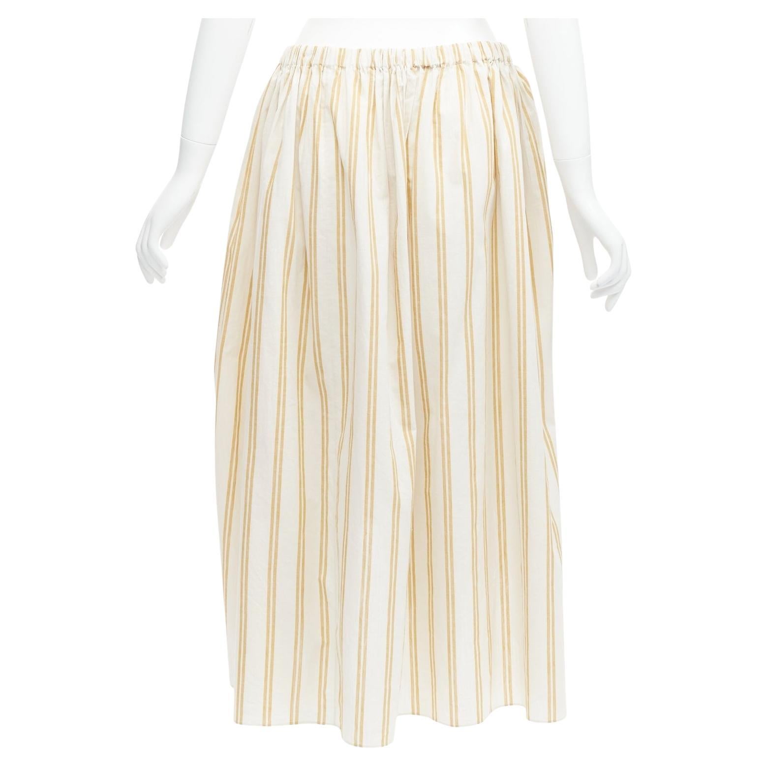 OSCAR DE LA RENTA 2019 cotton  linen ruched cutout striped balloon skirt US0 XS For Sale