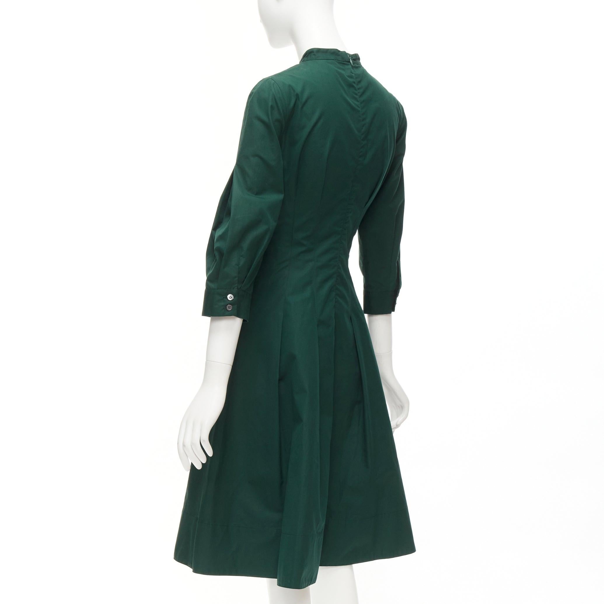 OSCAR DE LA RENTA 2019 green cotton frill trim pleated midi shirt dress US0 XS For Sale 2