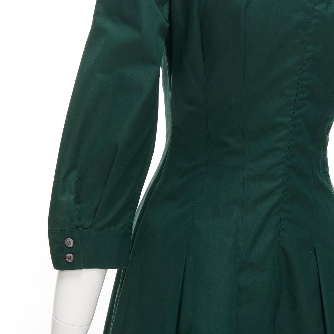 OSCAR DE LA RENTA 2019 green cotton frill trim pleated midi shirt dress US0 XS For Sale 4