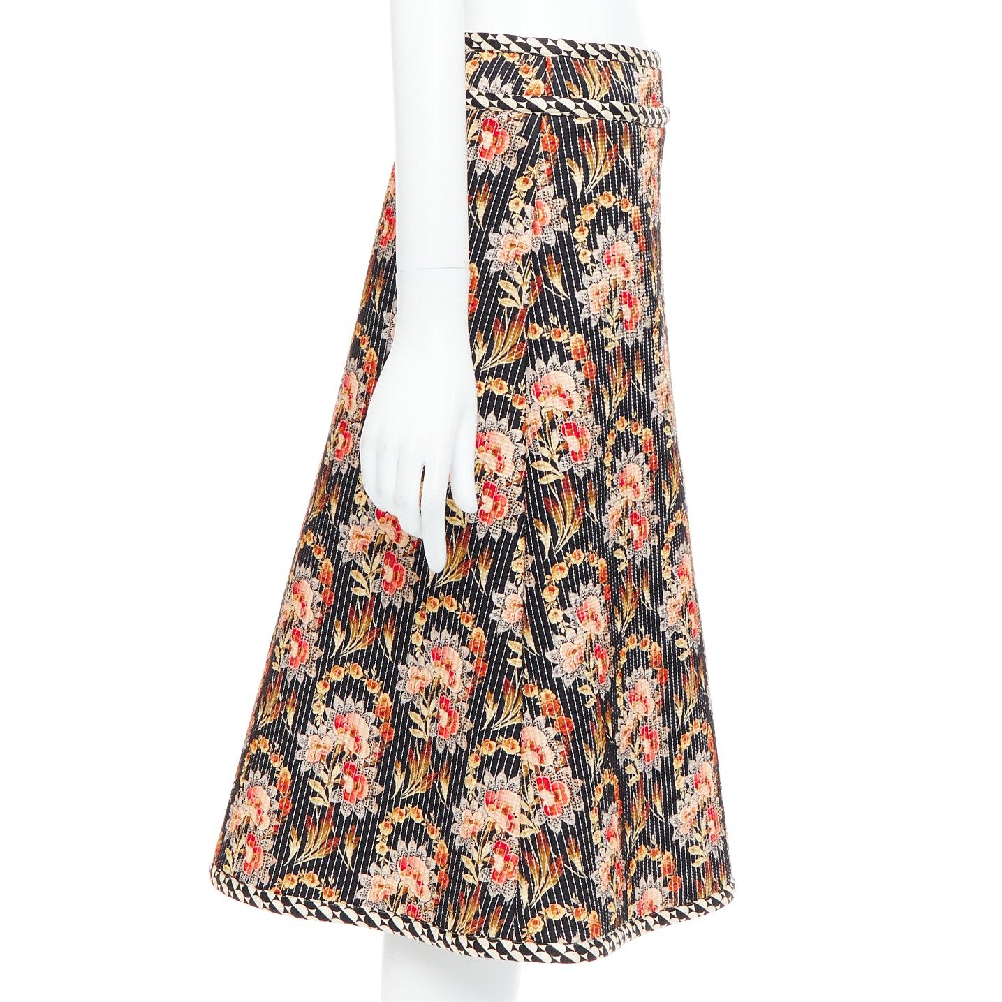 Women's OSCAR DE LA RENTA 2019 multicolor 100% silk floral print quilted skirt US0 XS For Sale