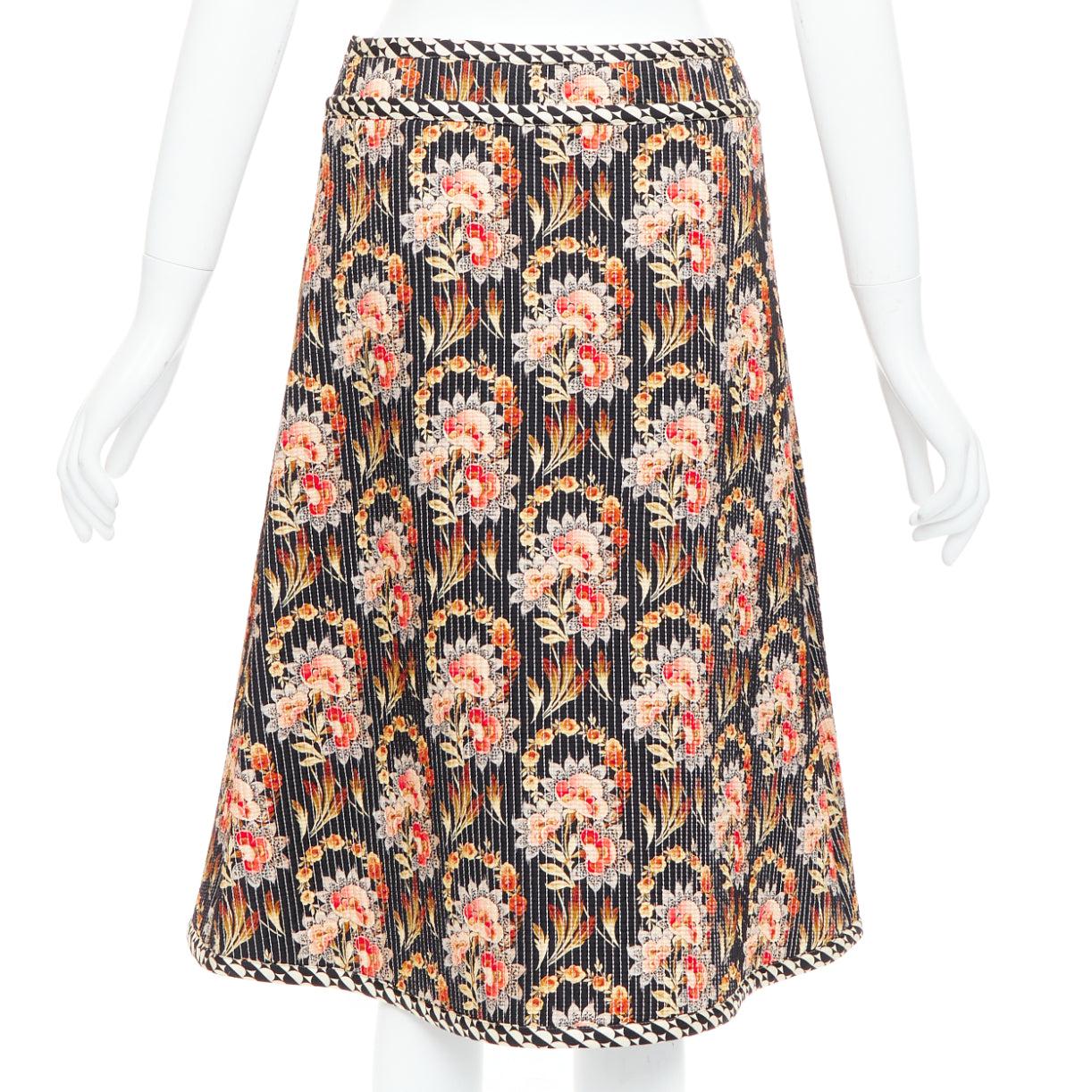 OSCAR DE LA RENTA 2019 multicolor 100% silk floral print quilted skirt US0 XS For Sale 1