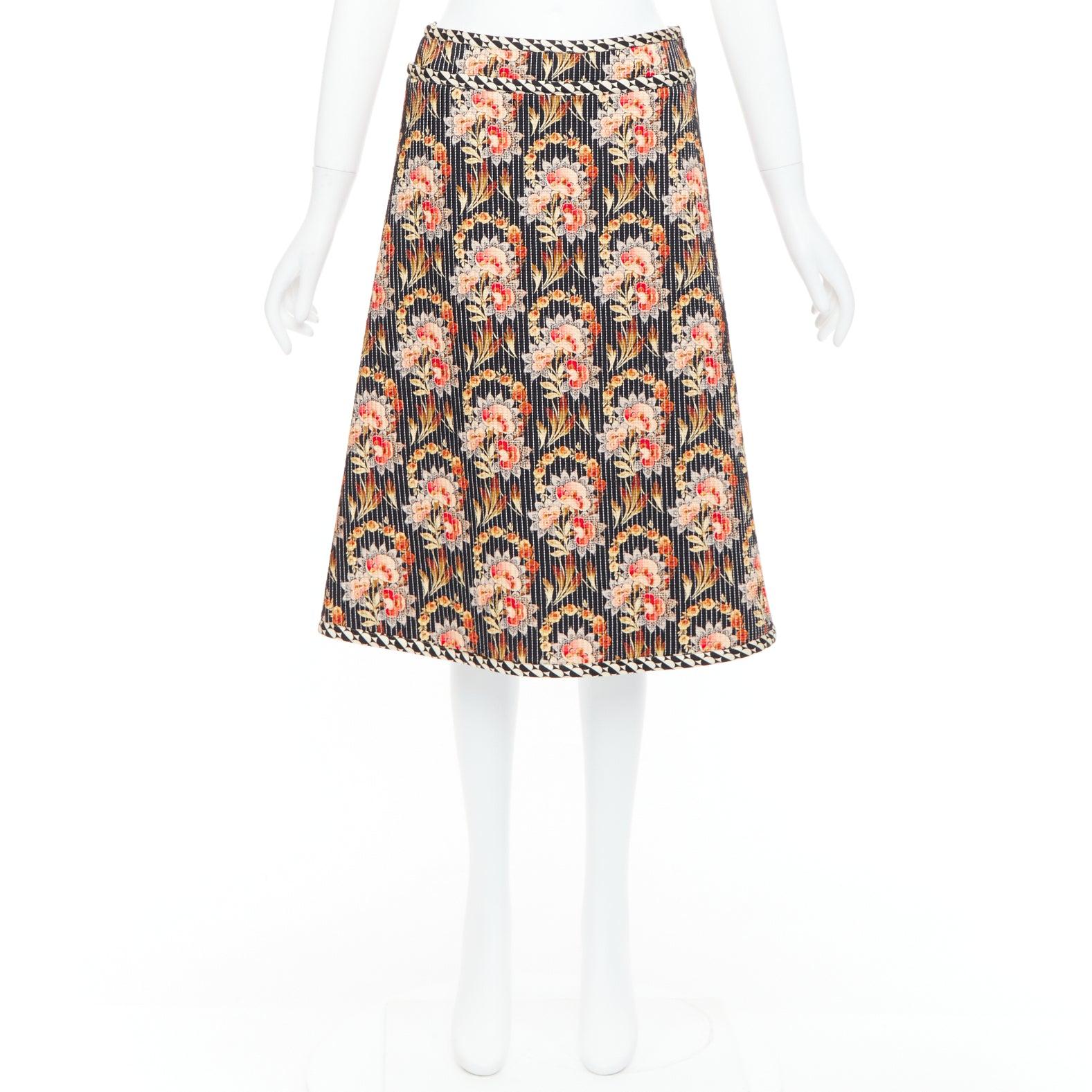 OSCAR DE LA RENTA 2019 multicolor 100% silk floral print quilted skirt US0 XS For Sale 5