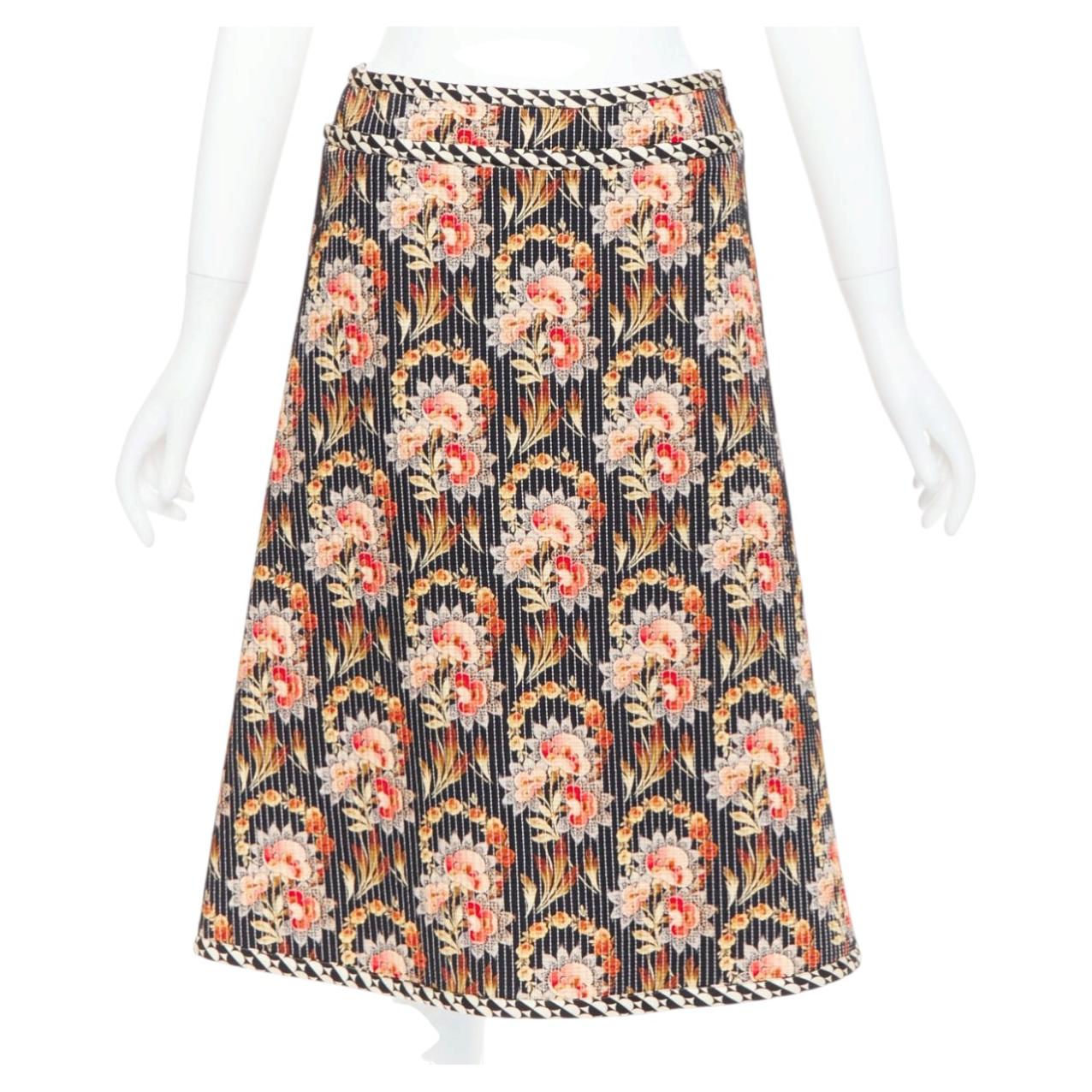 OSCAR DE LA RENTA 2019 multicolor 100% silk floral print quilted skirt US0 XS For Sale