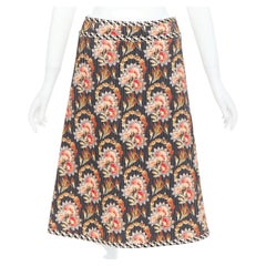 OSCAR DE LA RENTA 2019 multicolor 100% silk floral print quilted skirt US0 XS