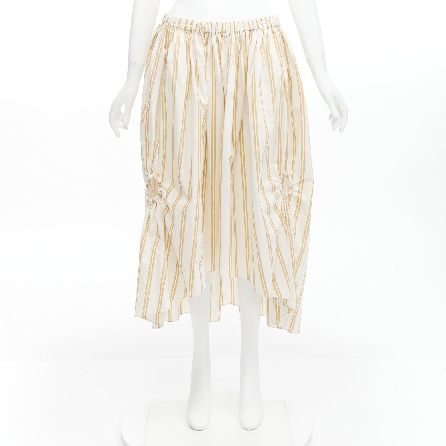 OSCAR DE LA RENTA 2019 ramie linen ruched cutout striped balloon skirt US0  For Sale 5