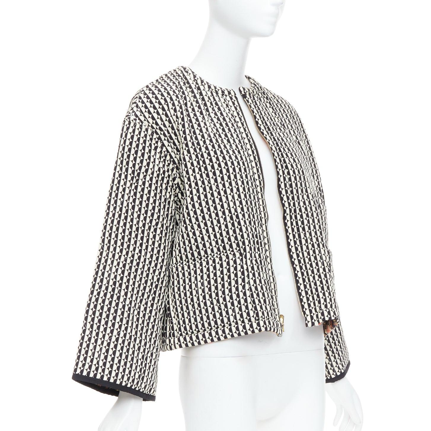 Black OSCAR DE LA RENTA 2019 Reversible 100% silk black cream padded coat US2 S For Sale