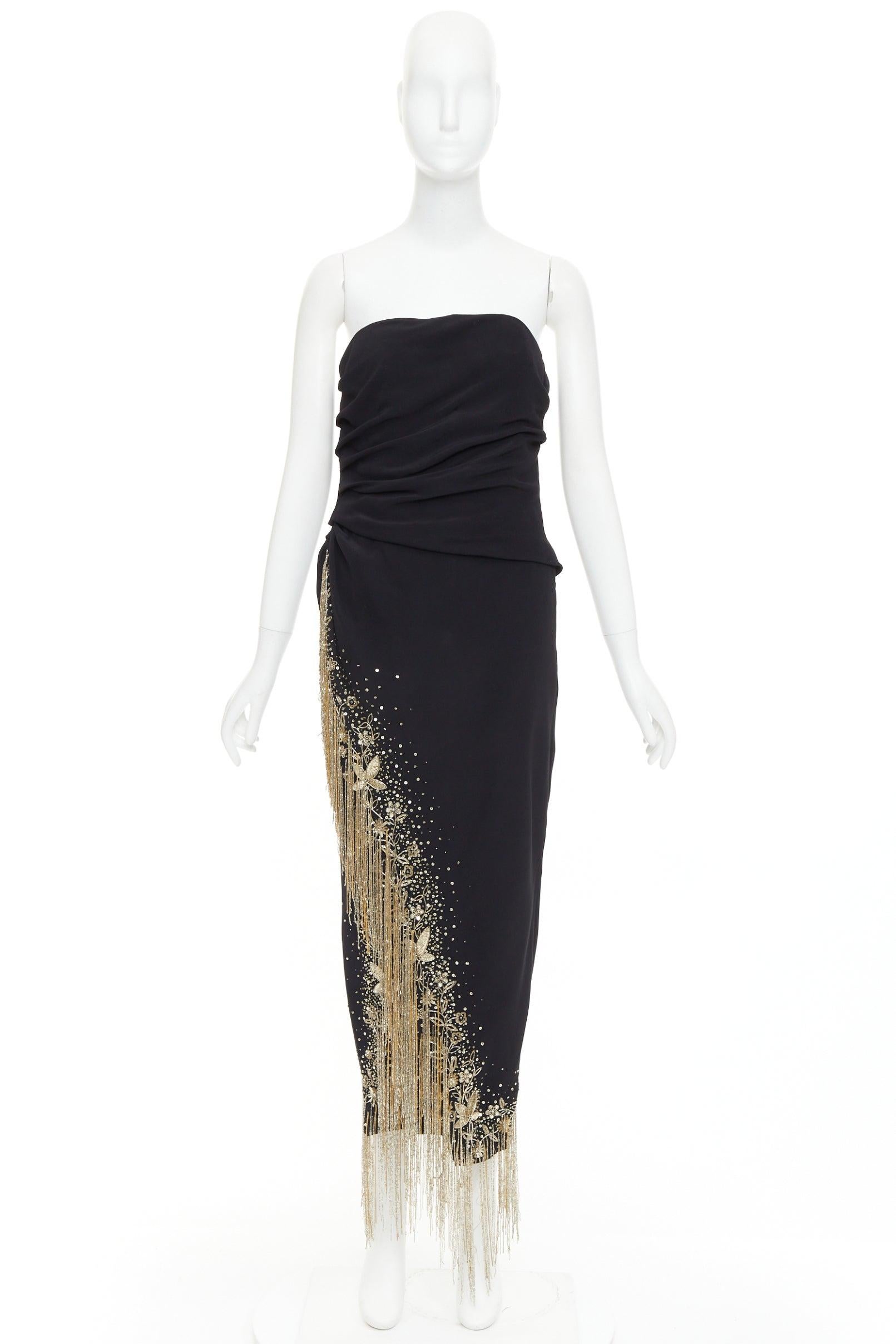 OSCAR DE LA RENTA 2019 Runway gold sequin fringe strapless midi dress US8 L For Sale 6