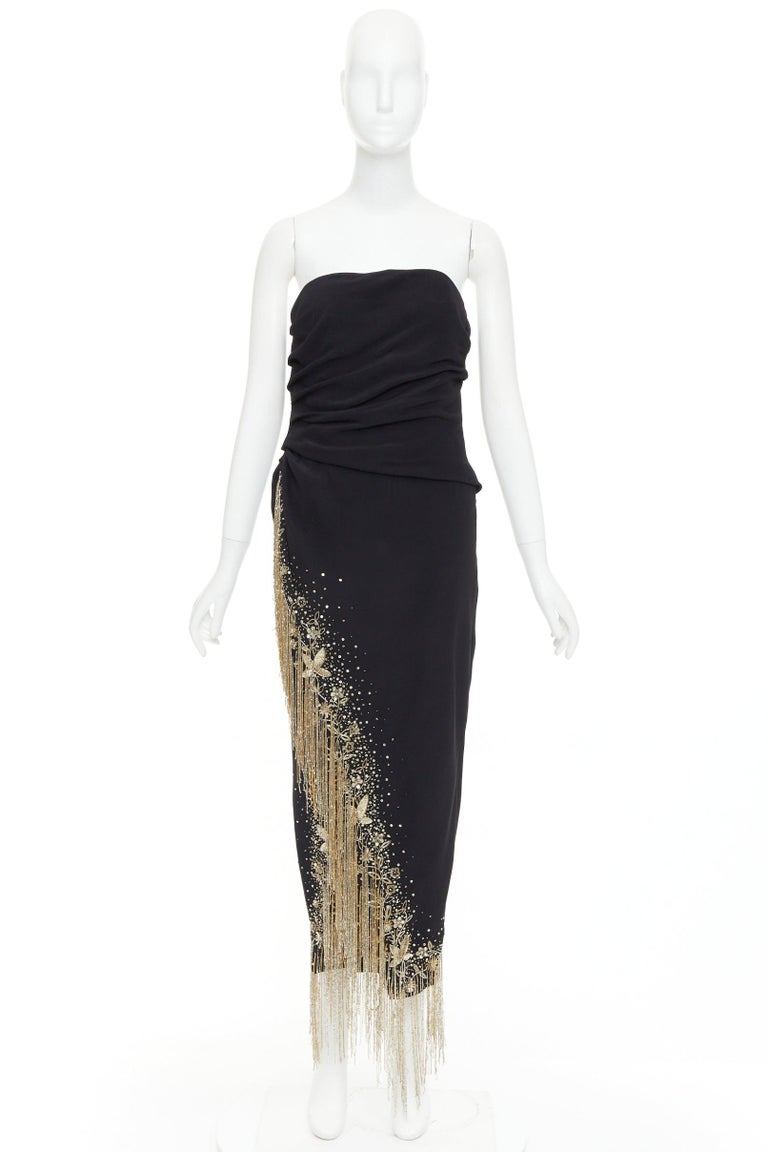 OSCAR DE LA RENTA 2019 Runway gold sequin fringe strapless midi dress US8 L For Sale at 1stDibs OSCAR DE LA RENTA 2019 Runway gold sequin fringe strapless midi dress US8 L For Sale at 1stDibs