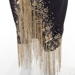 OSCAR DE LA RENTA 2019 Runway gold sequin fringe strapless midi dress US8 L