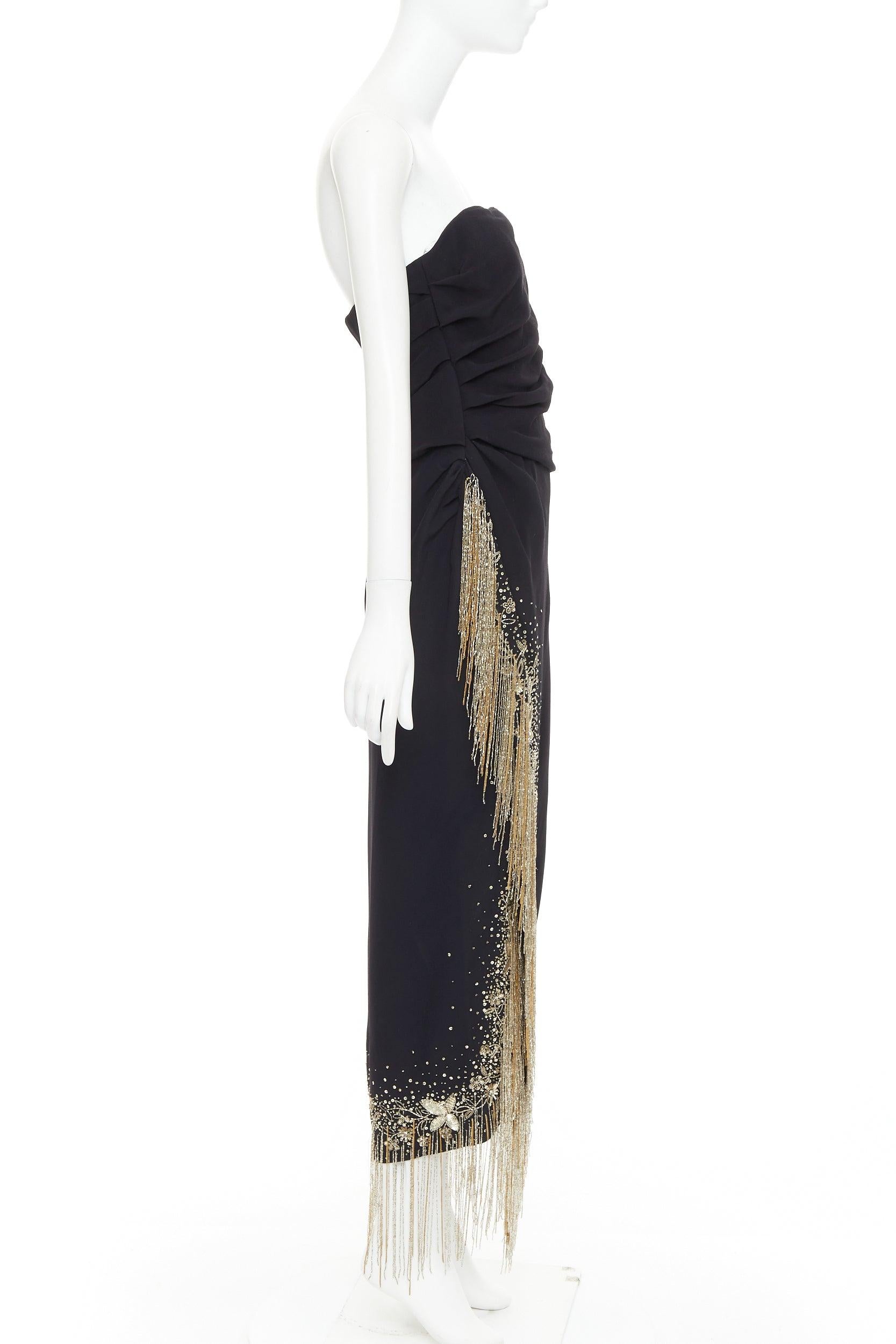 Women's OSCAR DE LA RENTA 2019 Runway gold sequin fringe strapless midi dress US8 L For Sale