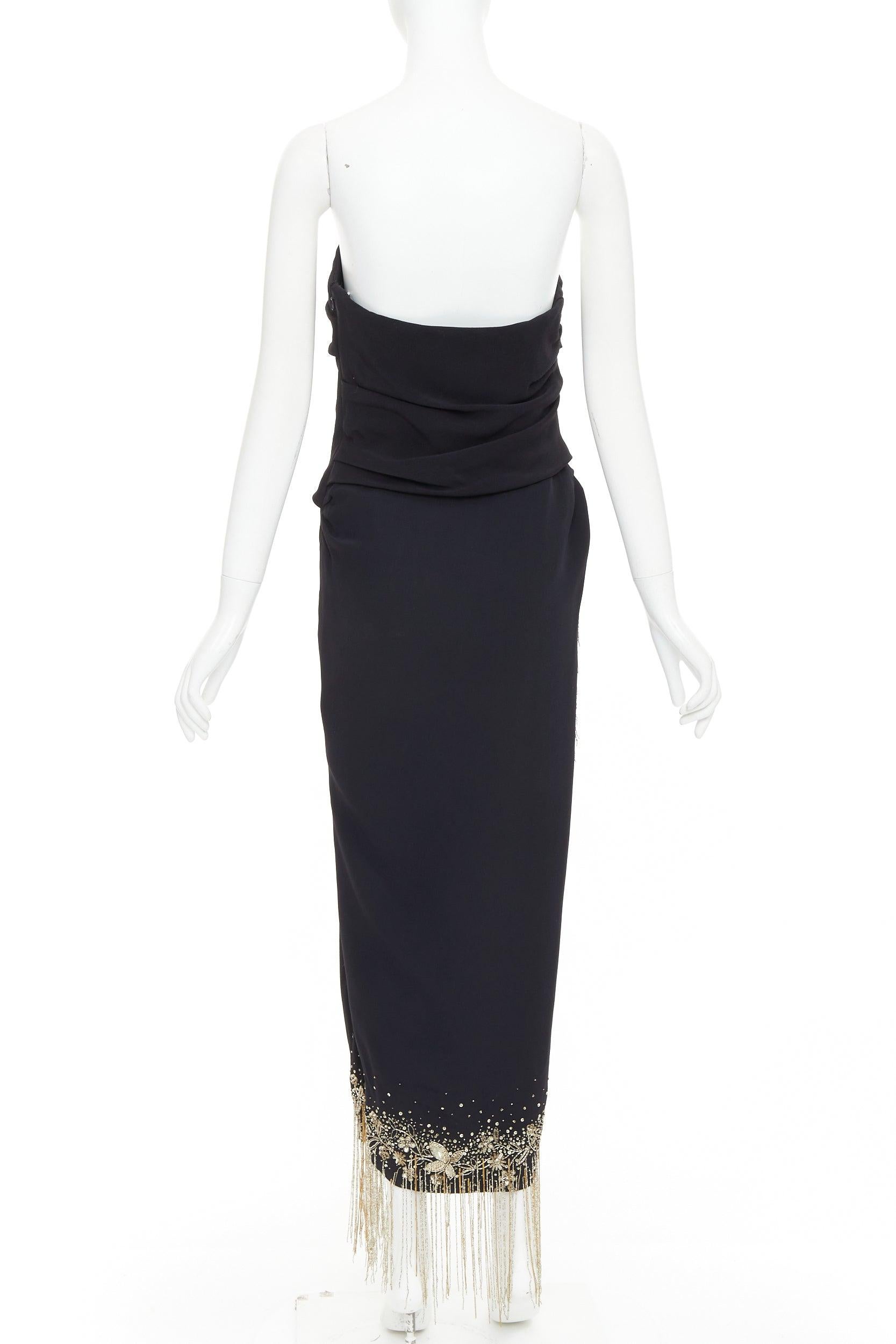 OSCAR DE LA RENTA 2019 Runway gold sequin fringe strapless midi dress US8 L For Sale 1