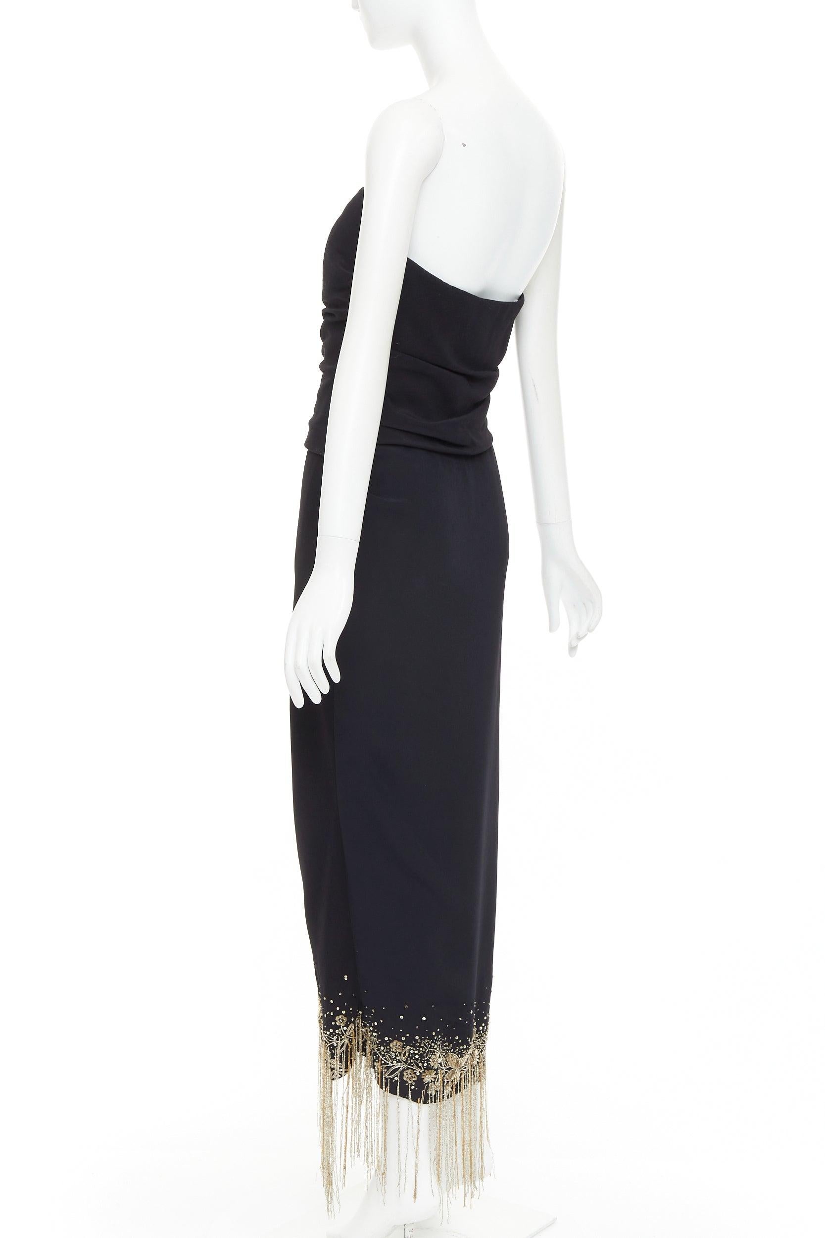 OSCAR DE LA RENTA 2019 Runway gold sequin fringe strapless midi dress US8 L For Sale 2