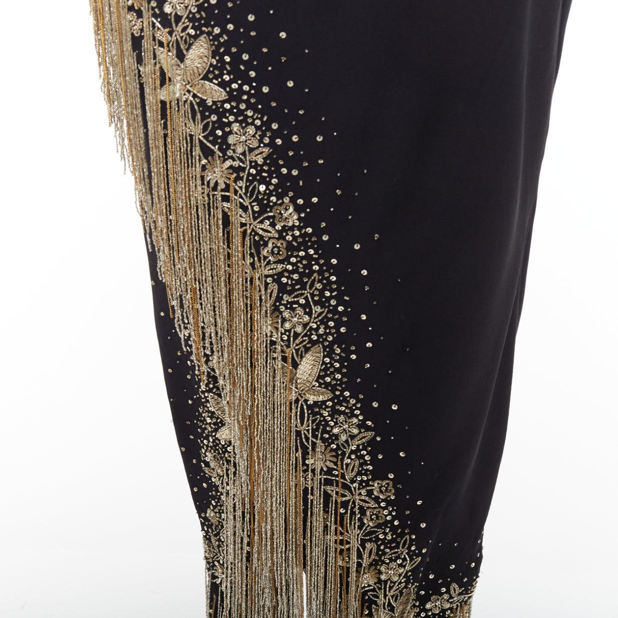 OSCAR DE LA RENTA 2019 Runway gold sequin fringe strapless midi dress US8 L For Sale 4
