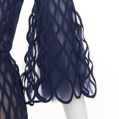 OSCAR DE LA RENTA 2019 Runway navy ribbon lattice caged midi dress