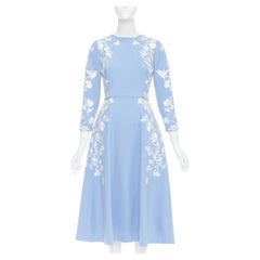 OSCAR DE LA RENTA 2019 virgin wool floral embroidered A-line dress US4 M