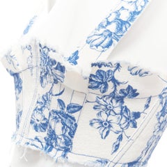 OSCAR DE LA RENTA 2019Desfile top corsé azul estampado blanco cintura alta plisado