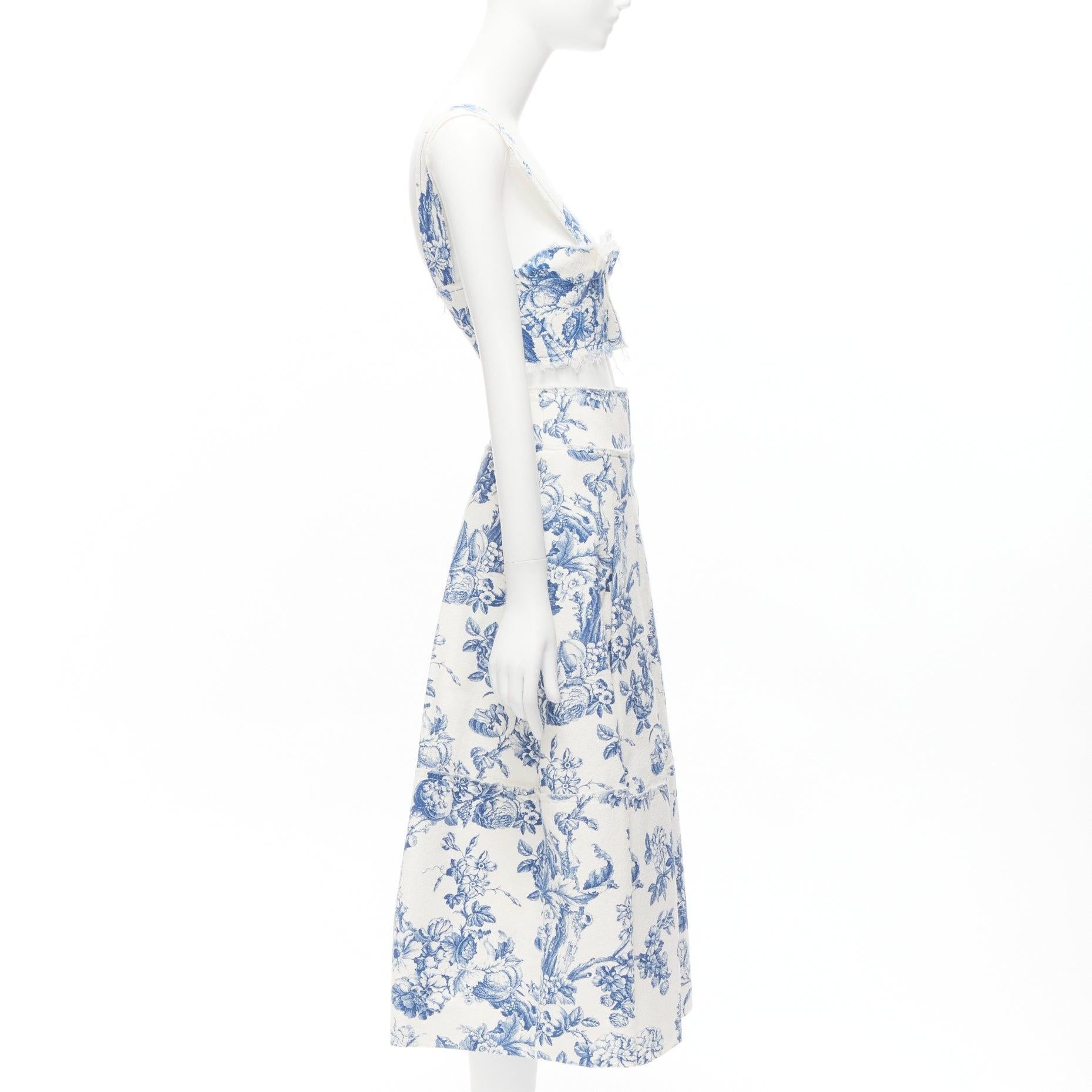 OSCAR DE LA RENTA 2019Runway blue white print corset top high waist pleated 1
