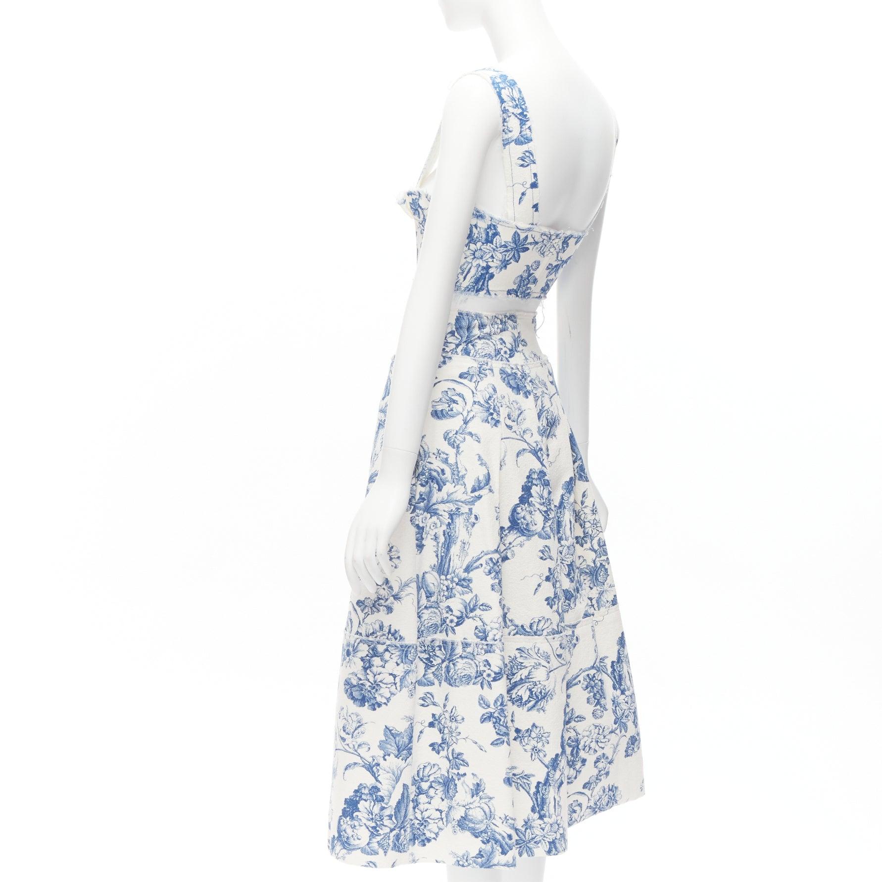 OSCAR DE LA RENTA 2019Runway blue white print corset top high waist pleated 3