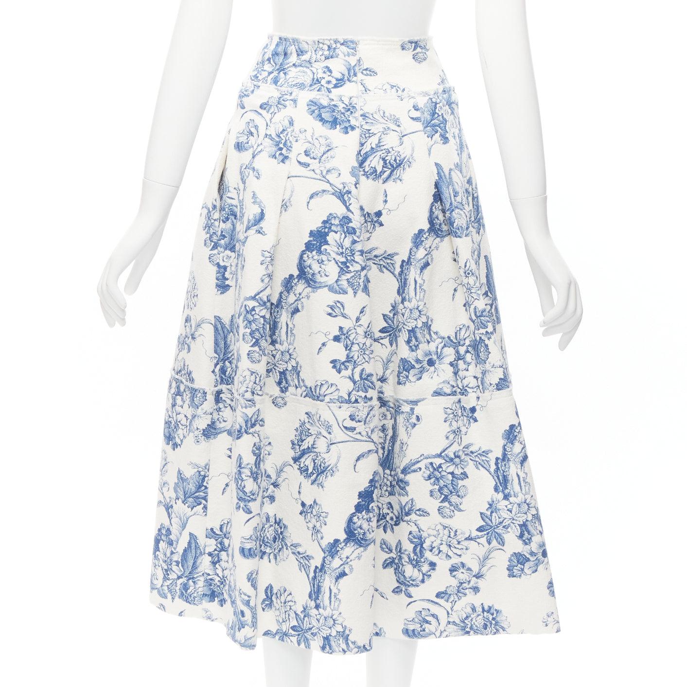 OSCAR DE LA RENTA 2019Runway blue white print corset top high waist pleated 5