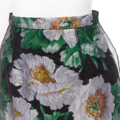 OSCAR DE LA RENTA 2020 black tulle overlay green floral jacquard skirt US0 XS
