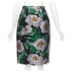 OSCAR DE LA RENTA 2020 falda jacquard floral verde con superposición de tul negro US0 XS