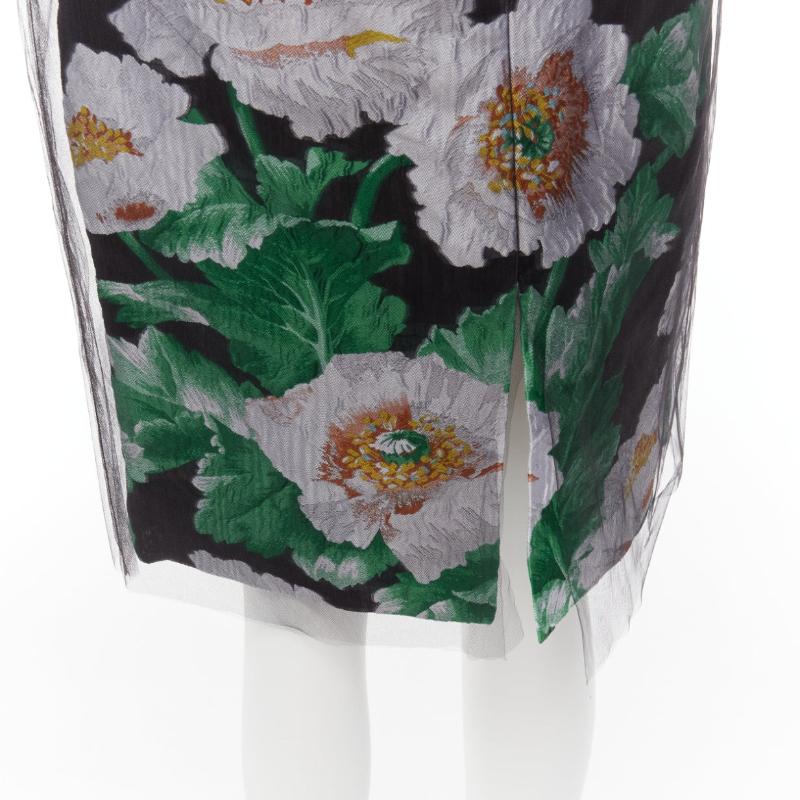 OSCAR DE LA RENTA 2020 black tulle overlay grey floral jacquard skirt US0 XS For Sale 3