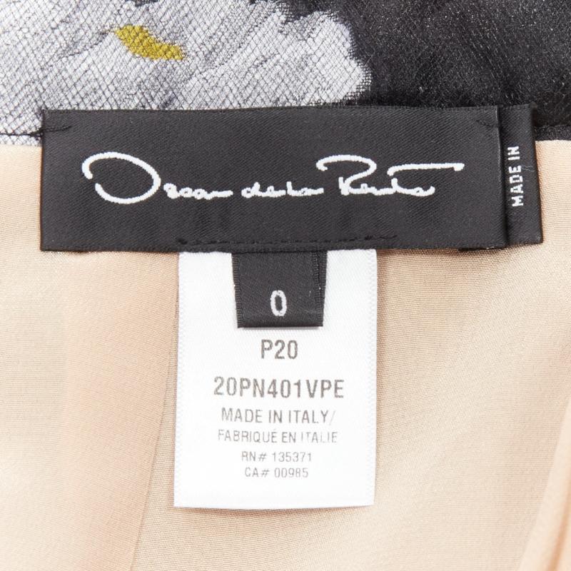 OSCAR DE LA RENTA 2020 black tulle overlay grey floral jacquard skirt US0 XS For Sale 4