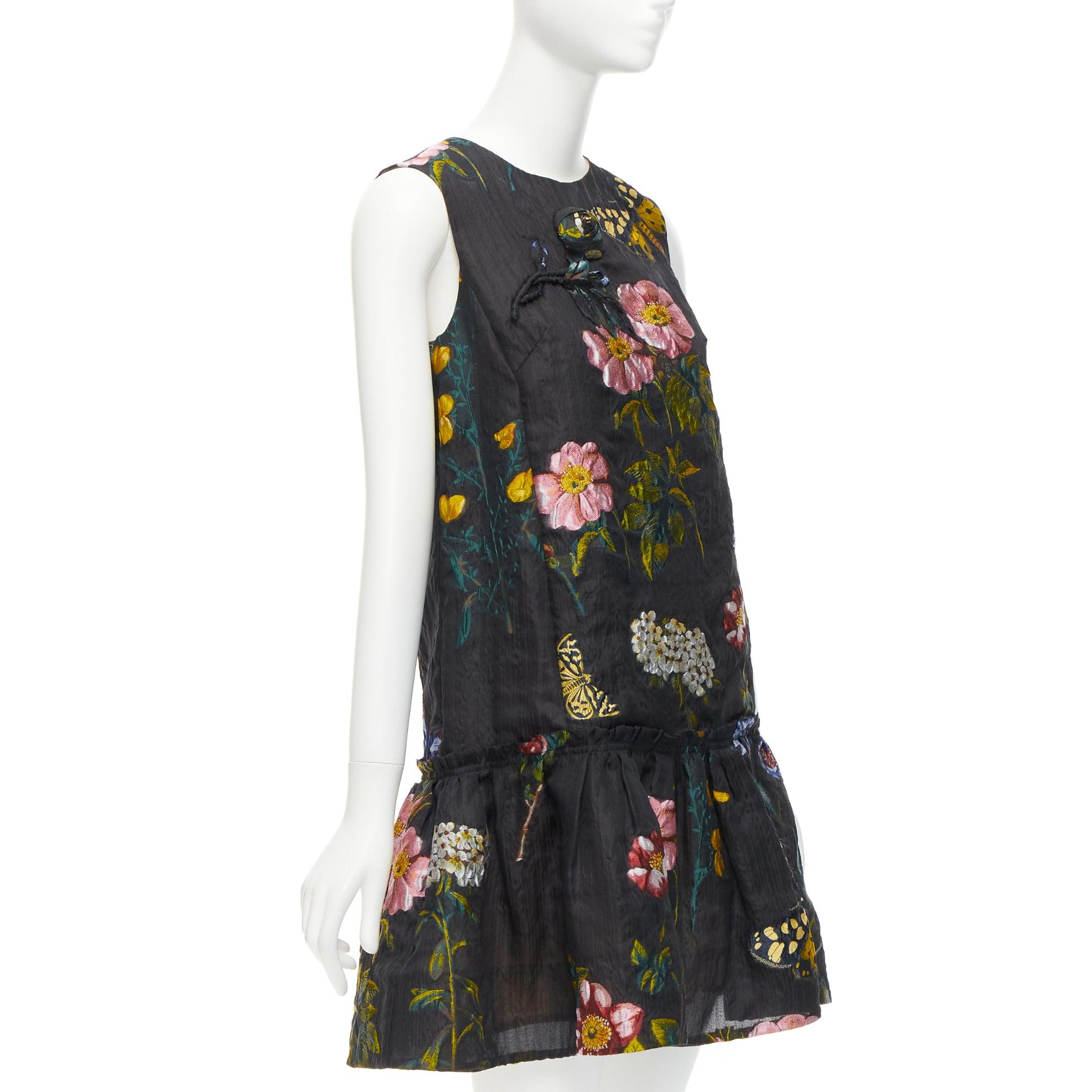 Women's OSCAR DE LA RENTA 2020 Runway black floral jacquard mini dress US0 XS