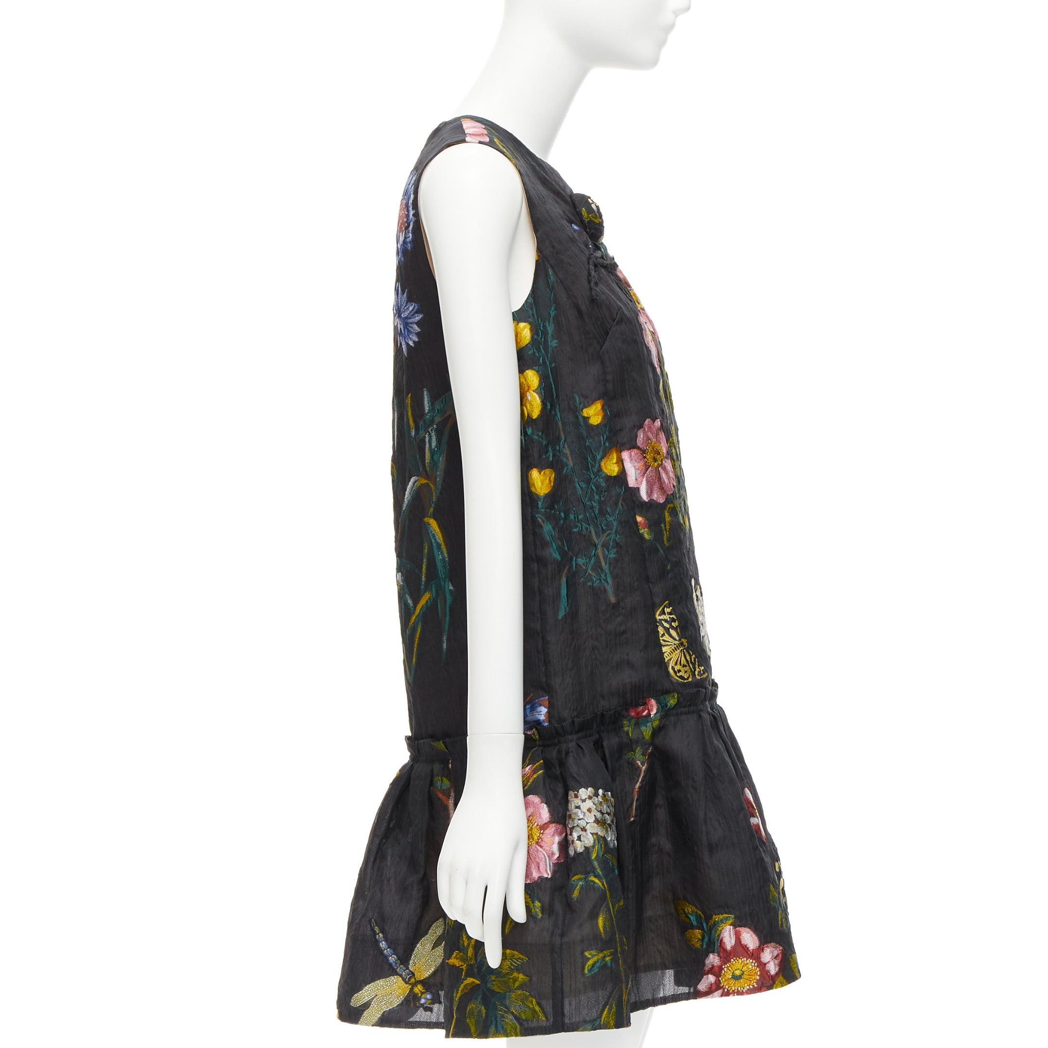 OSCAR DE LA RENTA 2020 Runway black floral jacquard mini dress US0 XS 1