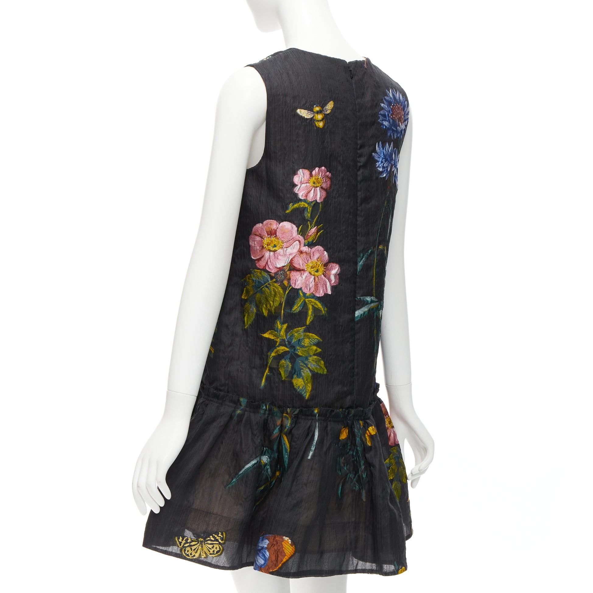 OSCAR DE LA RENTA 2020 Runway black floral jacquard mini dress US0 XS 3