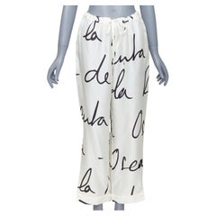 OSCAR DE LA RENTA 2021 100% silk white black graffiti tapered pants XS