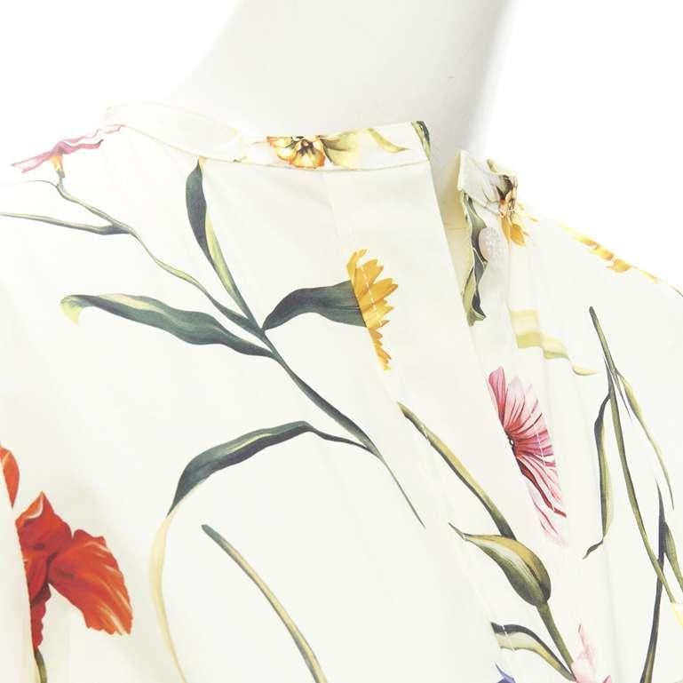 OSCAR DE LA RENTA 2021 cream floral ombre 3/4 sleeves belted shirt dress US0 XS 4