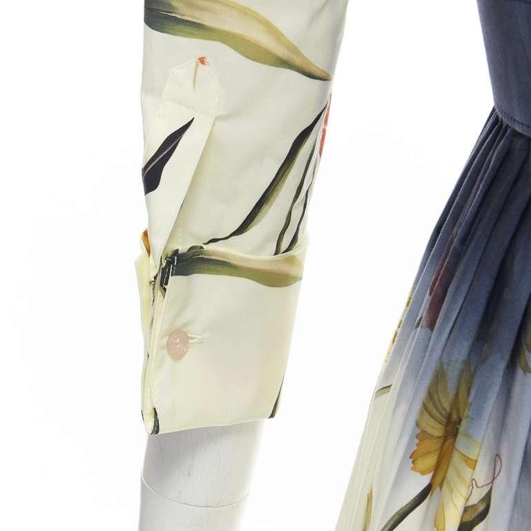 OSCAR DE LA RENTA 2021 cream floral ombre 3/4 sleeves belted shirt dress US0 XS 5