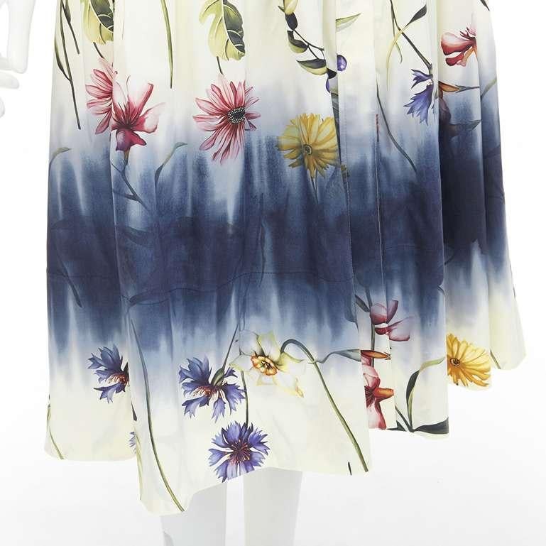 OSCAR DE LA RENTA 2021 cream floral ombre 3/4 sleeves belted shirt dress US0 XS 6