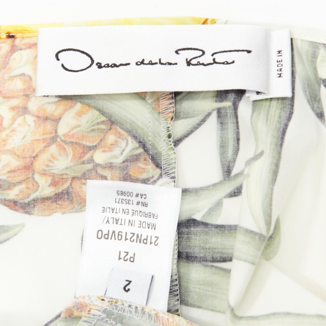 OSCAR DE LA RENTA 2021 yellow white pineapple print puff sleeve dress US2 S For Sale 5