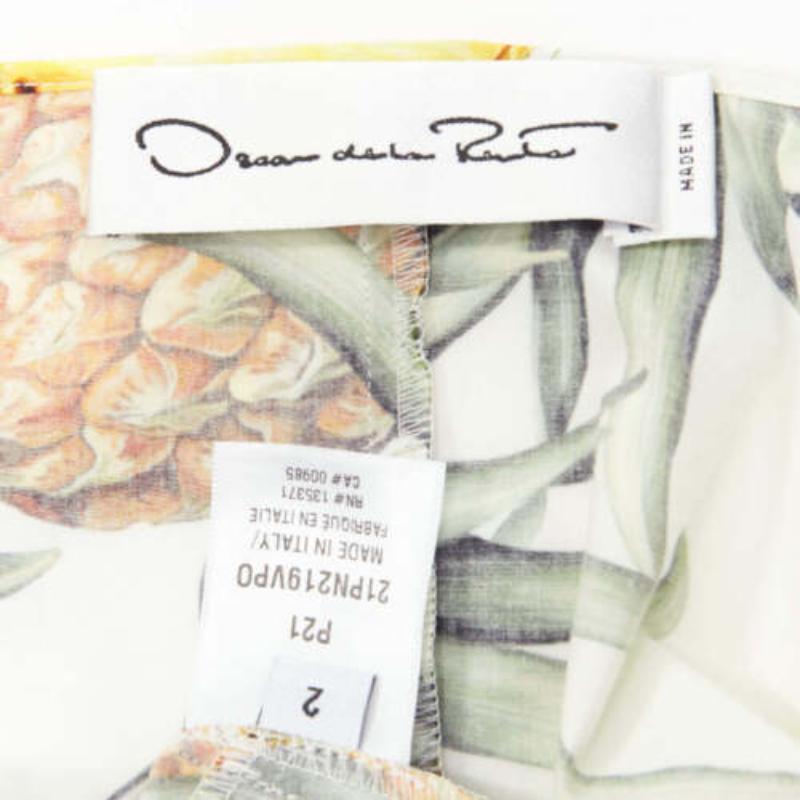 OSCAR DE LA RENTA 2021 yellow white pineapple print puff sleeve dress US2 S For Sale 4