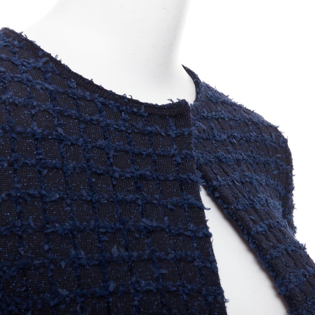 OSCAR DE LA RENTA 2023 navy blue wool tweed sequin fringe hem jacket XS For Sale 4