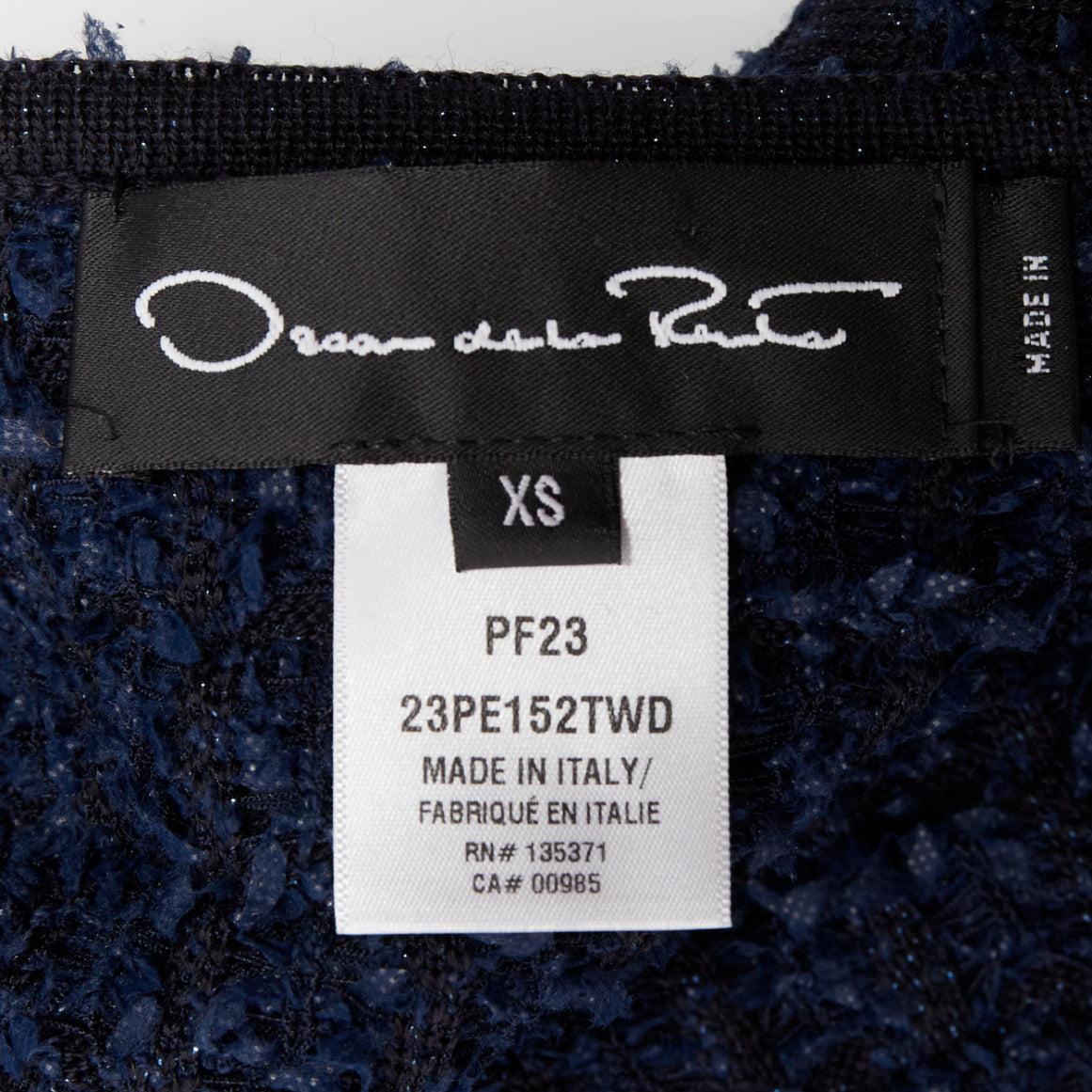 OSCAR DE LA RENTA 2023 navy blue wool tweed sequin fringe hem jacket XS For Sale 5
