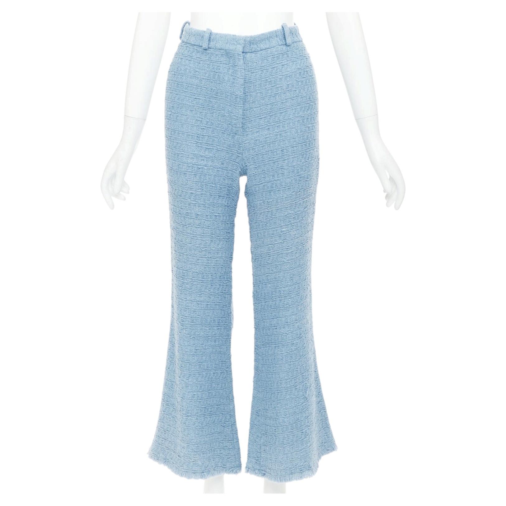 OSCAR DE LA RENTA 2023 Tanzanite blue tweed high waisted cropped pants US0 XS