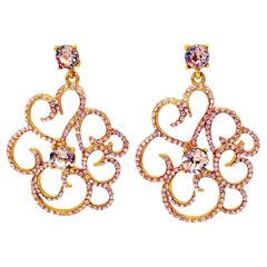 Oscar De La Renta 22K Gold Filigree Flower Peach Crystal Chandelier Post Earring