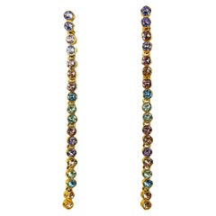 Oscar De La Renta 22k Gold Pastel Multi Swarovski Crystal Linear Post Earrings