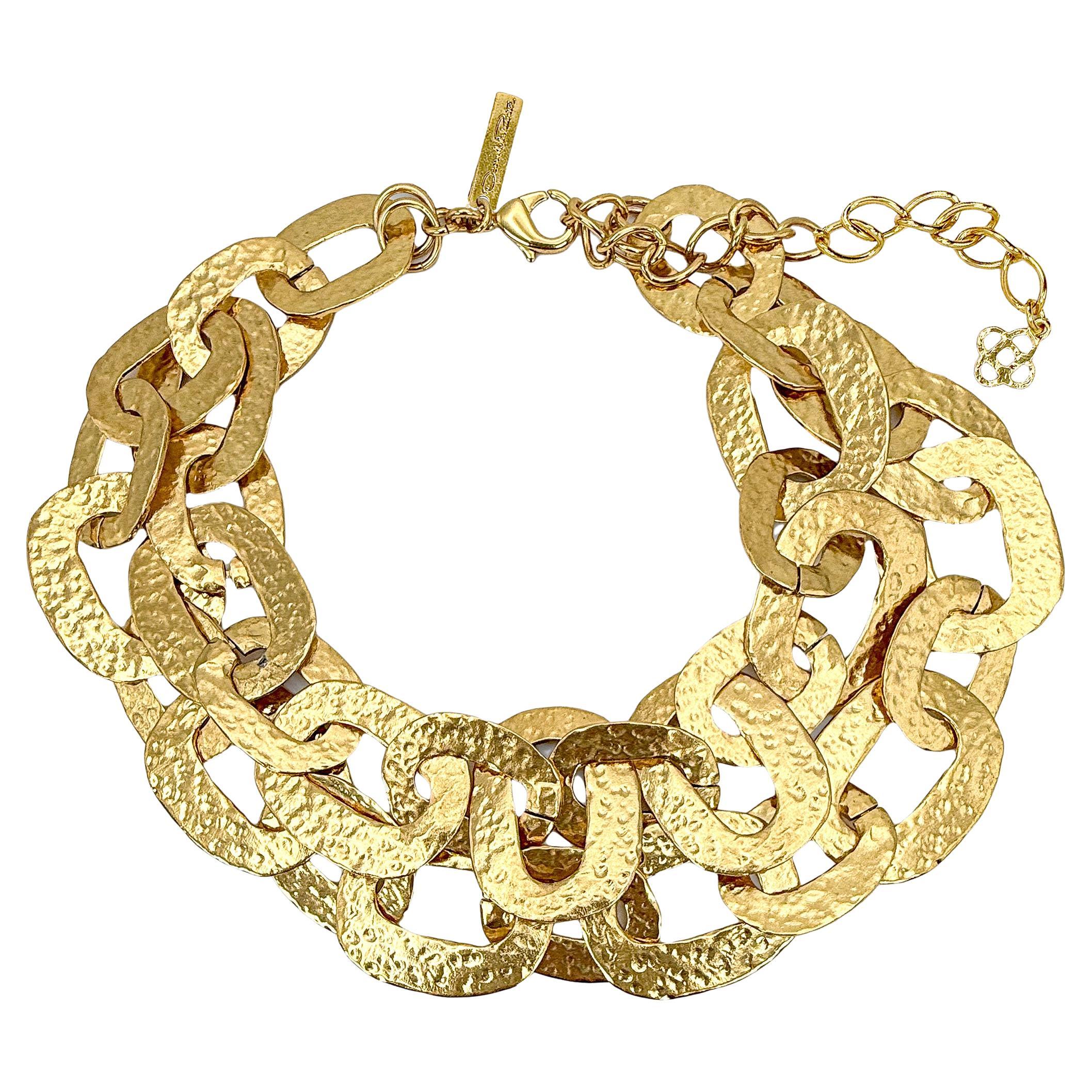 Oscar De La Renta - Collana con colletto a catena martellata placcata oro 22k