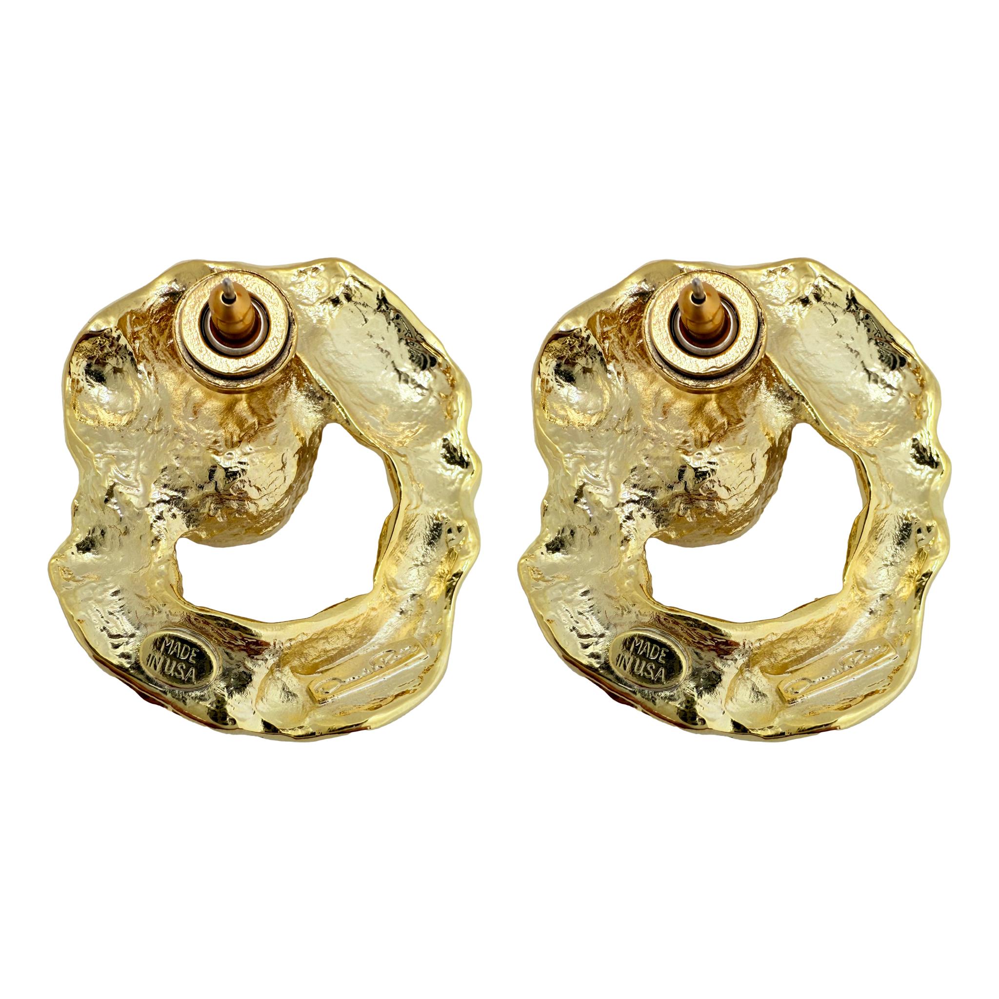da uomo o donna Oscar De la Renta - Orecchini a disco martellati placcati oro 22k con Swarovski rosa in vendita