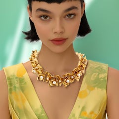Oscar de la Renta 22K Gold-Plated Statement Necklace with Crystal Pearls