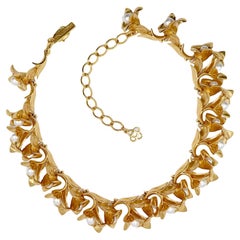 Oscar de la Renta 22K Gold-Plated Statement Necklace with Crystal Pearls